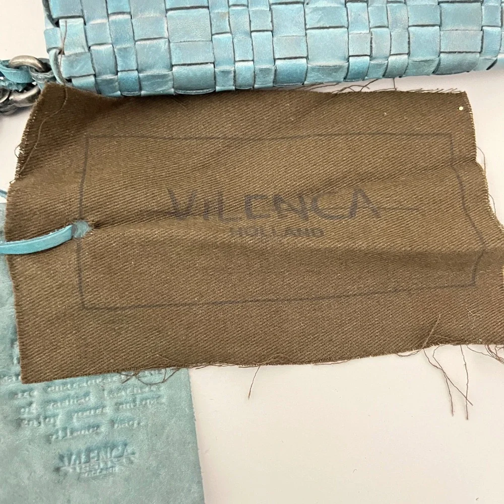 Vilenca Holland Woven Leather Wristlet Wallet  Blue Distressed Boho‎